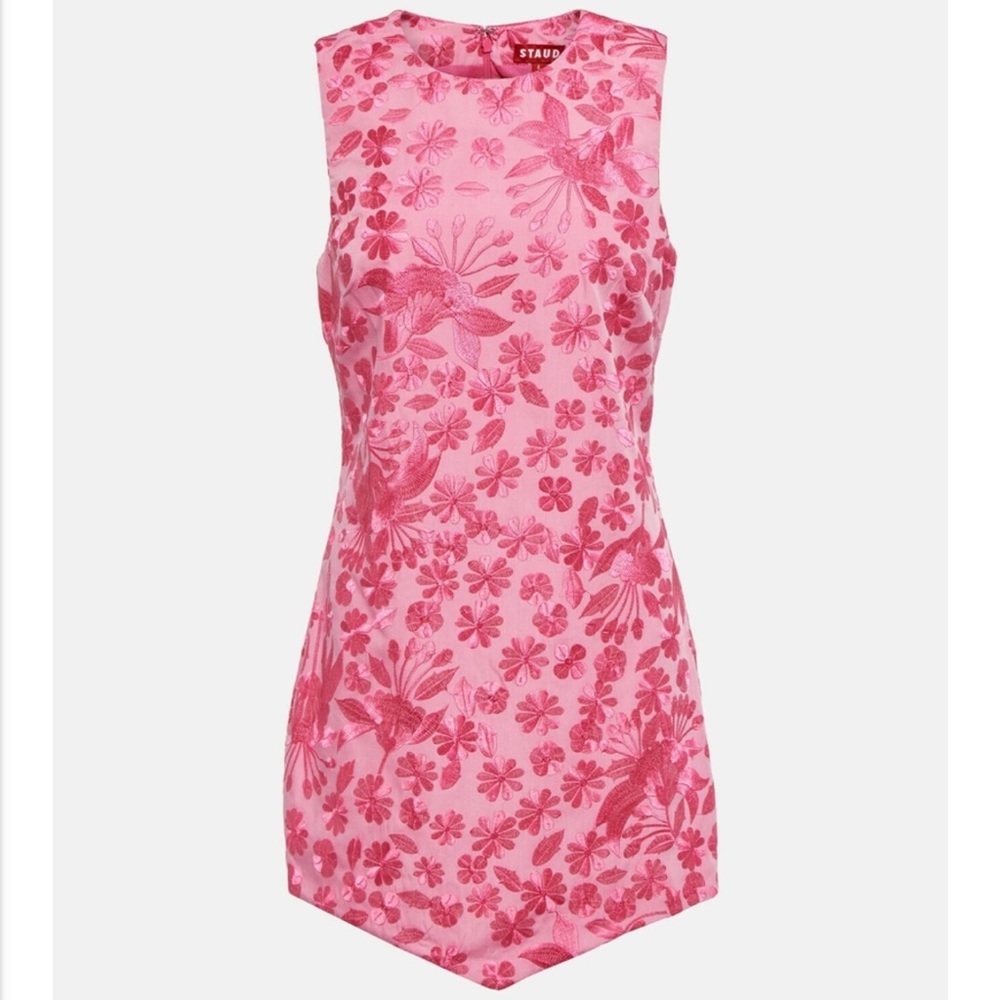 Staud Pink Morgan Floral Embroidered Sleeveless Mini Dress